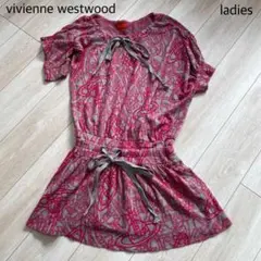 vivienne westwood リボン付き ワンピース オーブ総柄 ピンク