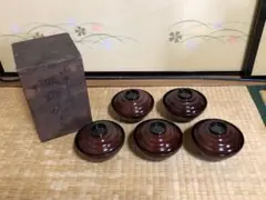 漆器 山中溜塗 吸物椀 五客 共箱