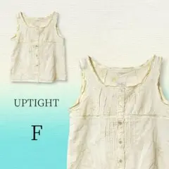 UPTIGHT⿻定価5145 コットン ノースリーブ 花刺繍 ブラウス 薄黄 F