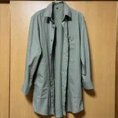 カーキLサイズ メンズ長袖ロングシャツ