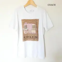 美品 コーチ 象 刺繍 シグネチャー柄 クルーネック 半袖 Tシャツ