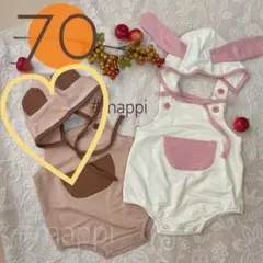 新品 70 くま帽子付 ロンパース サロペット 秋 0歳 1歳 男の子 女の子