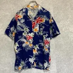 【KENNINGTON】ケニントン（M）総柄アロハシャツ＊半袖＊花柄＊ネイビー