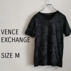 【ヴァンスエクスチェンジ】 Tシャツ　Мサイズ　黒　柄物　Vネック　半袖　夏