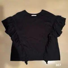 美品　PUAL CE CIN フリル付き黒Tシャツ