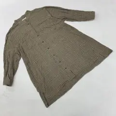 SELF SERVICE チェック柄 シャツワンピース 七分袖 ベージュ L