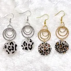豹柄のロングピアス2色セット☘︎︎ゴールド シルバー ヒョウ柄のピアス