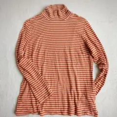 ハルメク◇ボーダートップス ハイネック カットソー 長袖Tシャツ カジュアル M