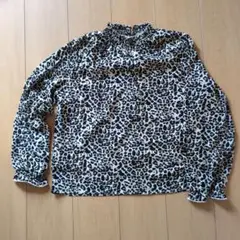 ヒョウ柄 長袖ブラウス ギャザー付き