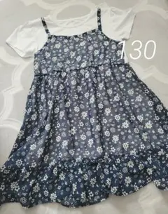 ワンピース【130】小花柄　ネイビー