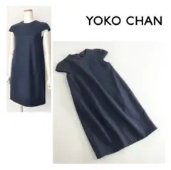 11j3 YOKO CHAN キャップスリーブワンピース 膝丈 ネイビー 38