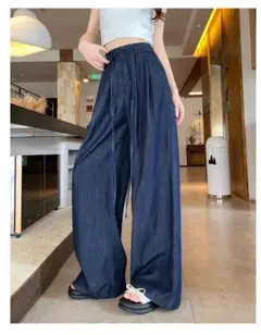 大人気❤️夏用柔らかデニムパンツ　足長効果抜群！女子会・普段着に最適