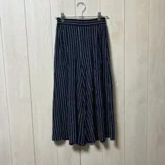 シネマクラブ　ワイドパンツ　フレアパンツ　丈短め　紺色　ストライプa4700