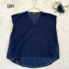 【ijiit】イジット Vネックノースリーブシャツ ブラウス ネイビー