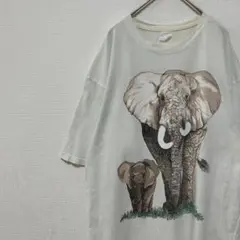 アニマル ゾウ Tシャツ 両面プリント 白 ホワイト 古着