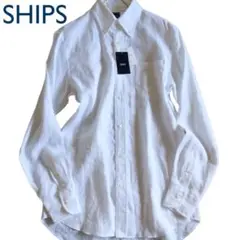 【ships】新品タグ付き　麻100%　長袖シャツ　白　M★