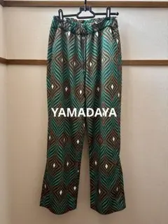 YAMADAYA【柄ワイドパンツ】グリーン×ブラウン