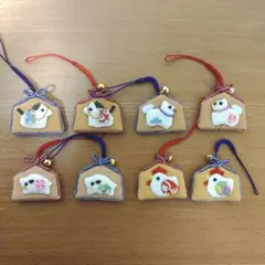 さくらほりきりハンドメイドストラップ　ちりめん根付け　絵馬　8個セット