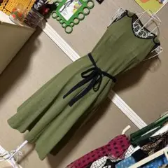 昭和レトロ レナウン 緑×黒パイピング ワンピース ヴィンテージ 古着