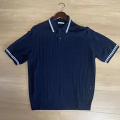GU ネイビー ケーブルニットポロシャツ M