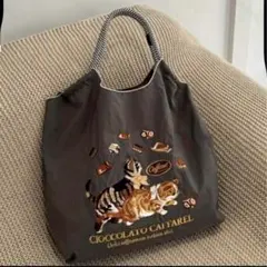 Caffarel 猫とチョコレートの刺繍エコバッグ　刺繍トートバッグ　M 新品