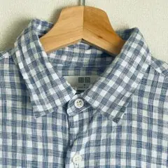 UNIQLO プレミアムリネンシャツ ブルーチェック 長袖 M 麻100%