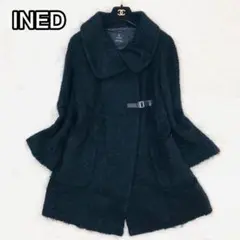 【美品】INED 女優襟 コート モヘヤ混 Mサイズ 黒 エレガンス 秋冬