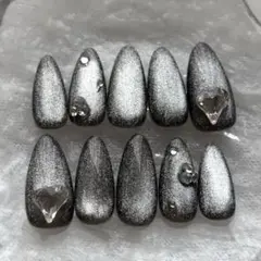 【現品】#12 ネイルチップ/ブラック/マグネット/ハート/シンプル