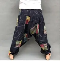 新品　アジアン　和風　和柄　ネイビー　エスニック　サルエルパンツ　アラジンパンツ