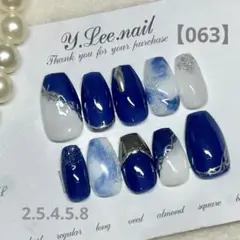 ネイルチップ　青　ブルー　白　ホワイト　インディゴブルー　ニュアンスネイル