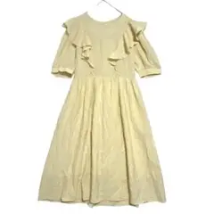 Meiyifang 美衣坊　パフスリーブ フリルロングワンピース　クリーム色　L