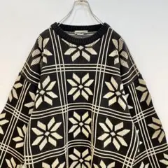 VALENTINO 90s 総柄 ニット L 黒 ベージュ