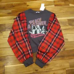 【新品・タグ付き】チェック切り替えスウェット バンドTシャツ