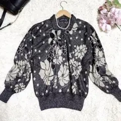 ■LEONARD レオナール ラメニット 花柄■ラインストーン ポロニット