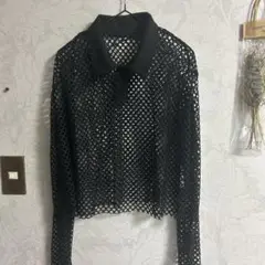 しまむら　透け感メッシュシャツ　黒