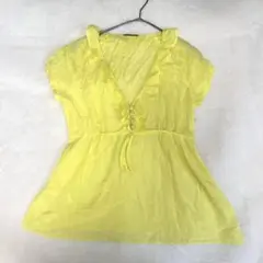 《ジェイクルー》ノースリーブチュニックトップス　レモンイエロー　深Vネック