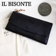 極美品✨ IL BISONTE イルビゾンテ 長財布 レザー 型押し ブラック