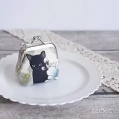 プチがま口*黒猫と牡丹A