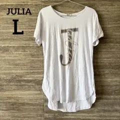 JULIA◎ビーズ半袖カットソー ビーズTシャツ L 新品タグ付