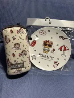 【大人気】日焼けキティ　メラミンプレート＆保冷保温ペットボトルホルダー
