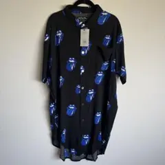 【タグ付き】ローリングストーンズ　ベロ柄 シャツワンピース