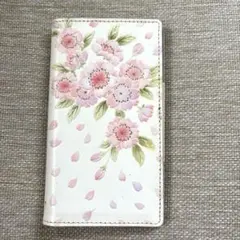 未使用☆浅草文庫　本革　桜の花柄スマホケース ホワイト・ピンク