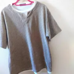しまむら メンズ 半袖 Tシャツ LL グレージュ