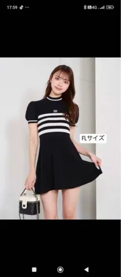 ダーリッチ新品ストライプデザイン パフスリーブミニワンピース