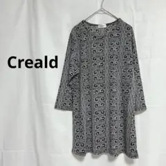 【美品】クレアルド Creald チュニック 五分丈 黒と白の幾何学模様 ML