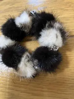 アッカ ミンク キュービック シュシュ ヘアゴム 未使用 濃茶×白 acca