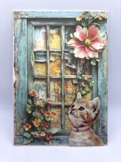 猫と花のビンテージ風絵画　イラスト*17