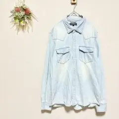 ペーパーバッグ 【L】ダンガリーシャツ デニムシャツ 長袖 綿 ライトブルー
