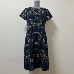 リフレクト　ロングワンピース　花柄　ネイビー　アート　夏　半袖　大人　上品　素敵