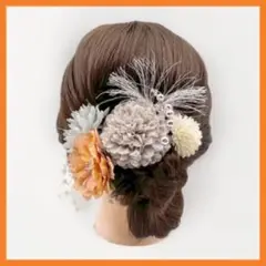 【夏の髪飾り】浴衣 花火大会 前撮り 卒業式 パーティ ヘアピンセット 橙